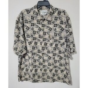 Columbia Button Up Shirt Mens Medium Hawaiian Floral Linen Outdoor Resort